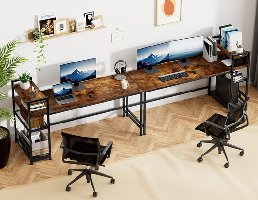 HOMIDEC Desk, 160x60cm Computer Desk with Bookshelf, Study Desk with 4 Tier DIY Storage Shelves Writing Table for Home Office Bedroom