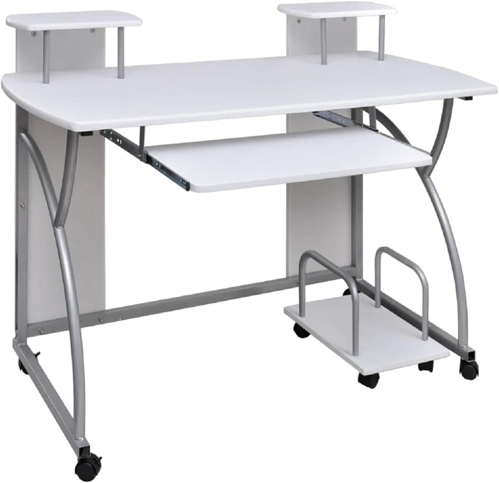 Computer Desk Plywood White 110 x 52 x 88.5 cm, Laptop Desk, Study Desk for Home Office, Study Table or Writing Table