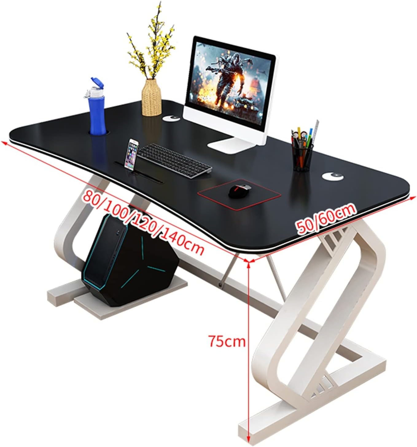 Computer Desk Multifunction Desktop PC Desk with Mobile Phone Card Slot Ergonomic Arc Simple Fashion Electronic Competition Table Gaming Desk Home Office Desks