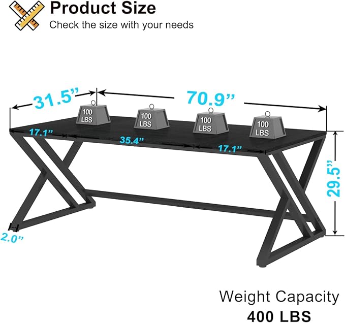 HSH Black Computer Desk, Large Modern Workstation Home Office Desk, Long Industrial Study Gaming Work Writing Desk for 2 Person, Farmhouse Double Wood Executive Pc Table with Storage in Bedroom, 180cm