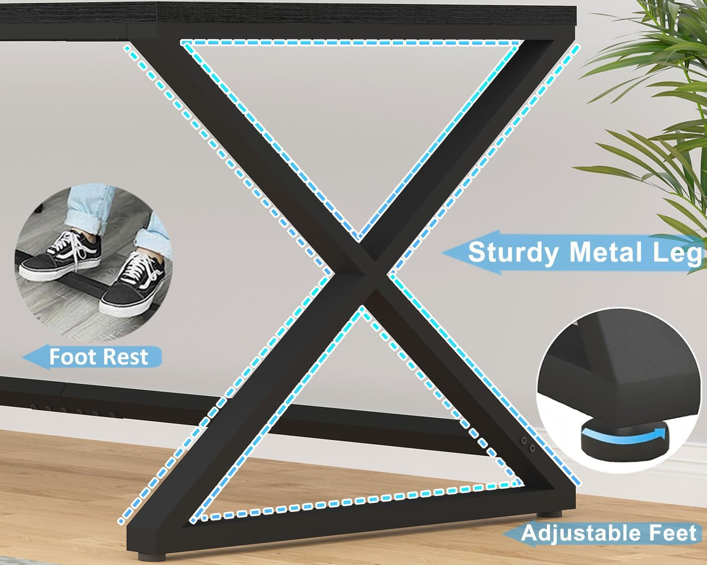 LVB Large Black Desk Long Computer Table for Home Office, Modern Wide Executive Work Table for Writing Study, Simple Wood Metal Computer Table Gaming Table Workstation in Bedroom, Black Oak, 70 in