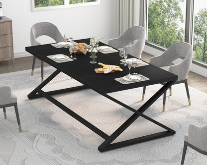 LVB Large Black Desk Long Computer Table for Home Office, Modern Wide Executive Work Table for Writing Study, Simple Wood Metal Computer Table Gaming Table Workstation in Bedroom, Black Oak, 70 in