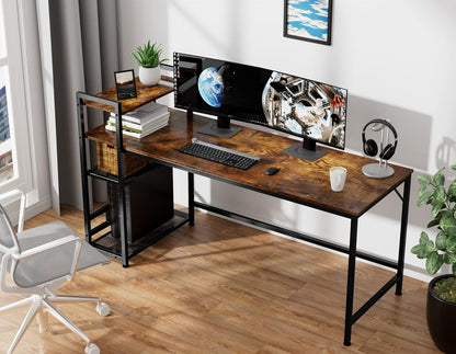 HOMIDEC Desk, 160x60cm Computer Desk with Bookshelf, Study Desk with 4 Tier DIY Storage Shelves Writing Table for Home Office Bedroom