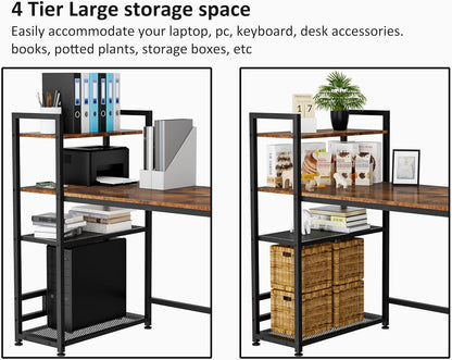HOMIDEC Desk, 160x60cm Computer Desk with Bookshelf, Study Desk with 4 Tier DIY Storage Shelves Writing Table for Home Office Bedroom