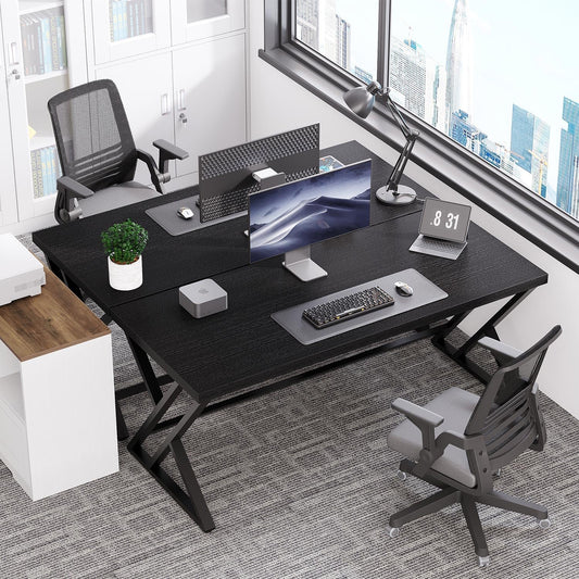 LVB Black Desk, Modern Gaming Writing Computer Desk for Home Office, Metal Wood Study Work PC Computer Table for Bedroom, Industrial Executive Student Workstation Desk, 47 Inch, Black Oak